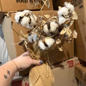 Rustic Cotton Bouquet with Burlap Wrap